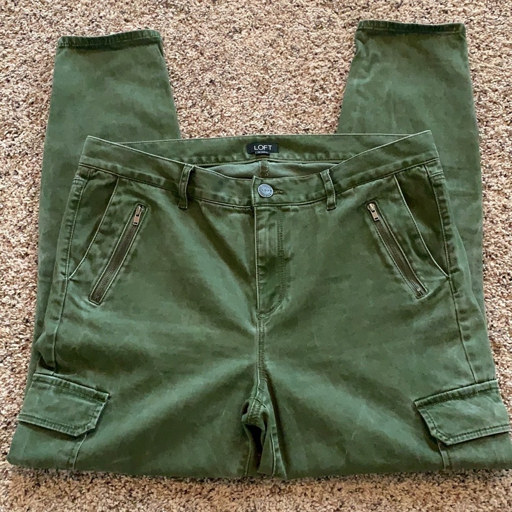 LOFT Green Skinny Cargo Faded Jeans
